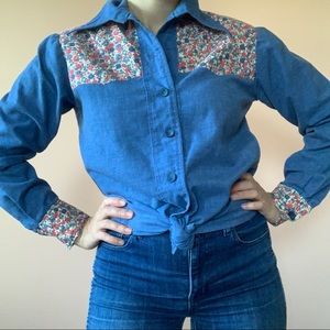 Vintage 70s Patchwork Long Sleeve Button down Top